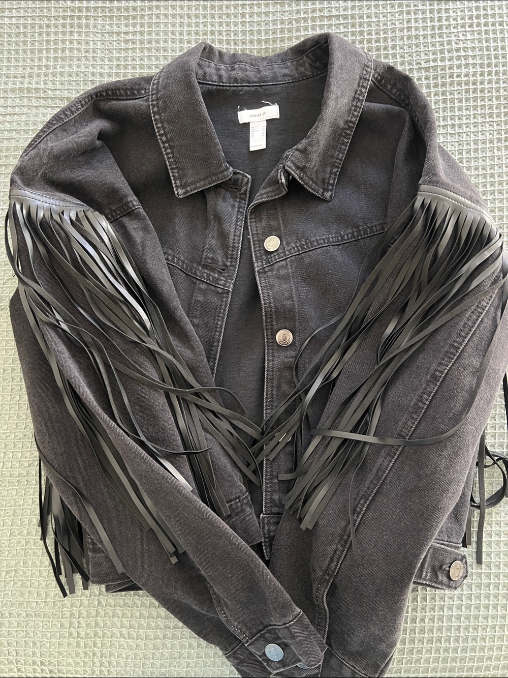 Forever 21 Black Fringed Denim Jacket